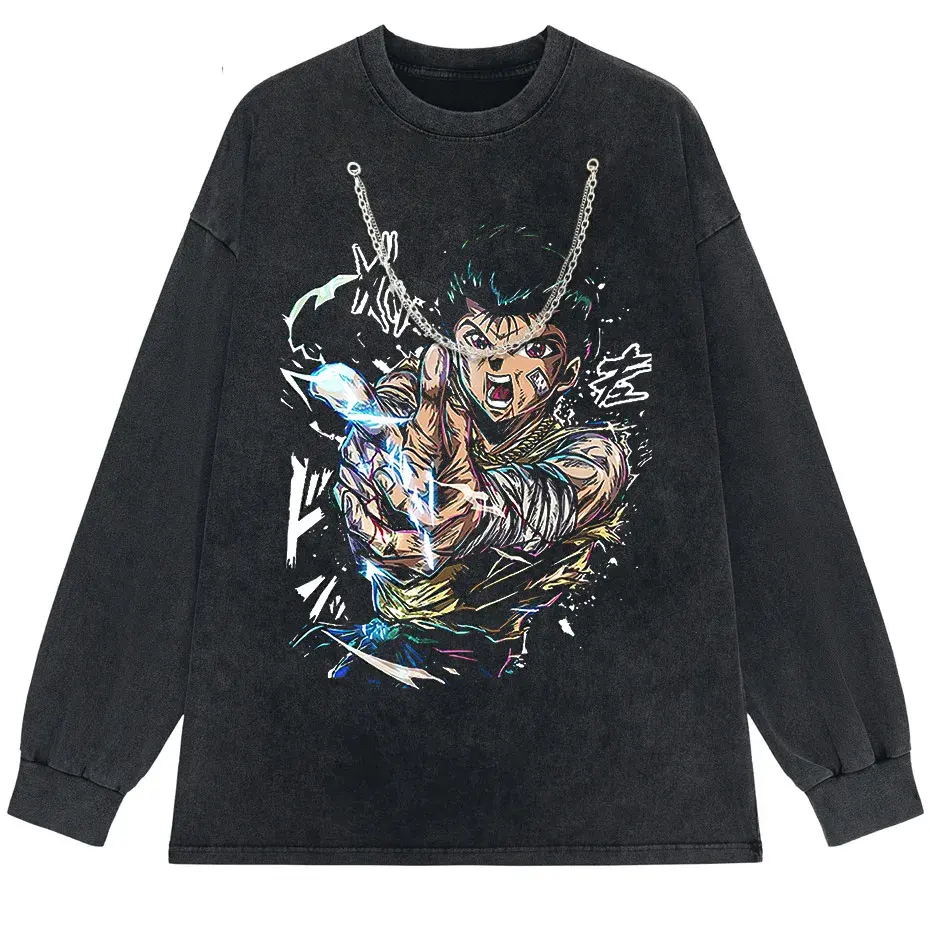 Hip Hop Vintage Washed T-Shirt Men Japanese Anime Boy Graphic Harajuku Streetwear Cotton Summer Tee by Vimost Shop