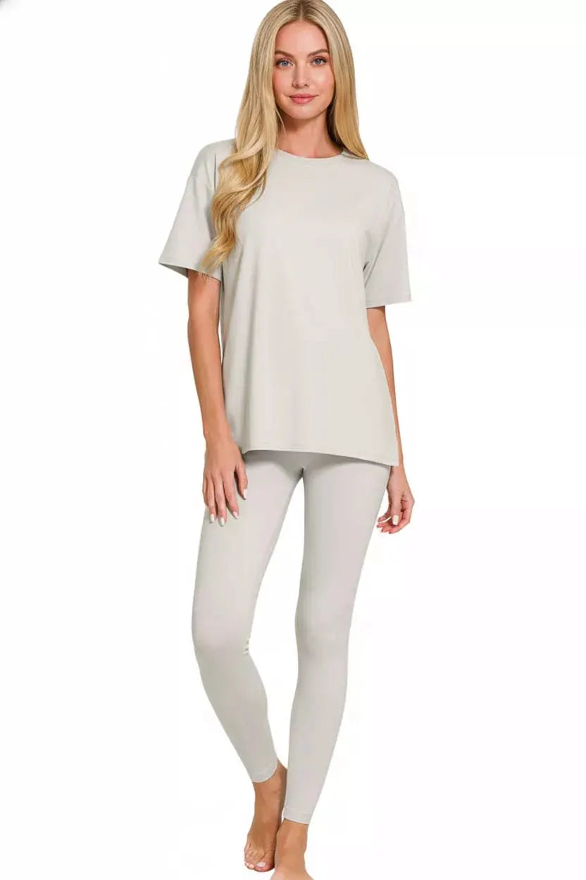 Zenana Brushed Dty Microfiber Short Sleeve Top and Pants Loungewear Set by Zenana