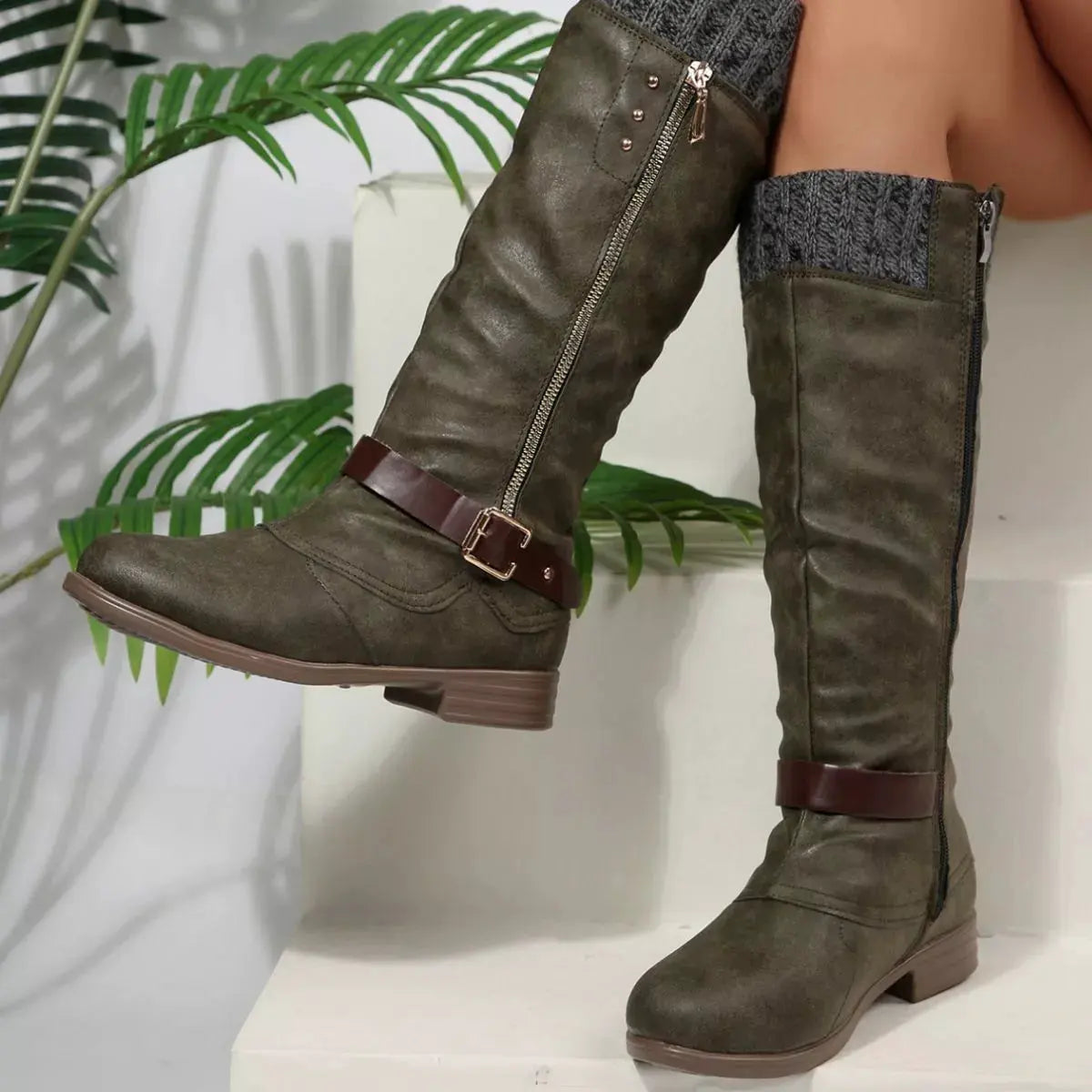 Round Toe Block Heels Boots by Partner Label