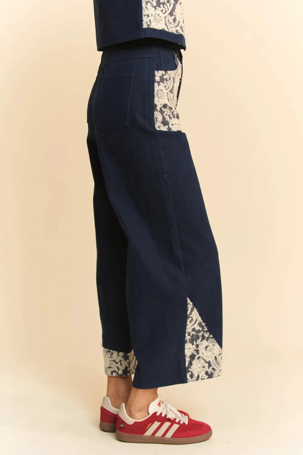 Davi & Dani Lace Applique Wide Leg Jeans by Davi & Dani