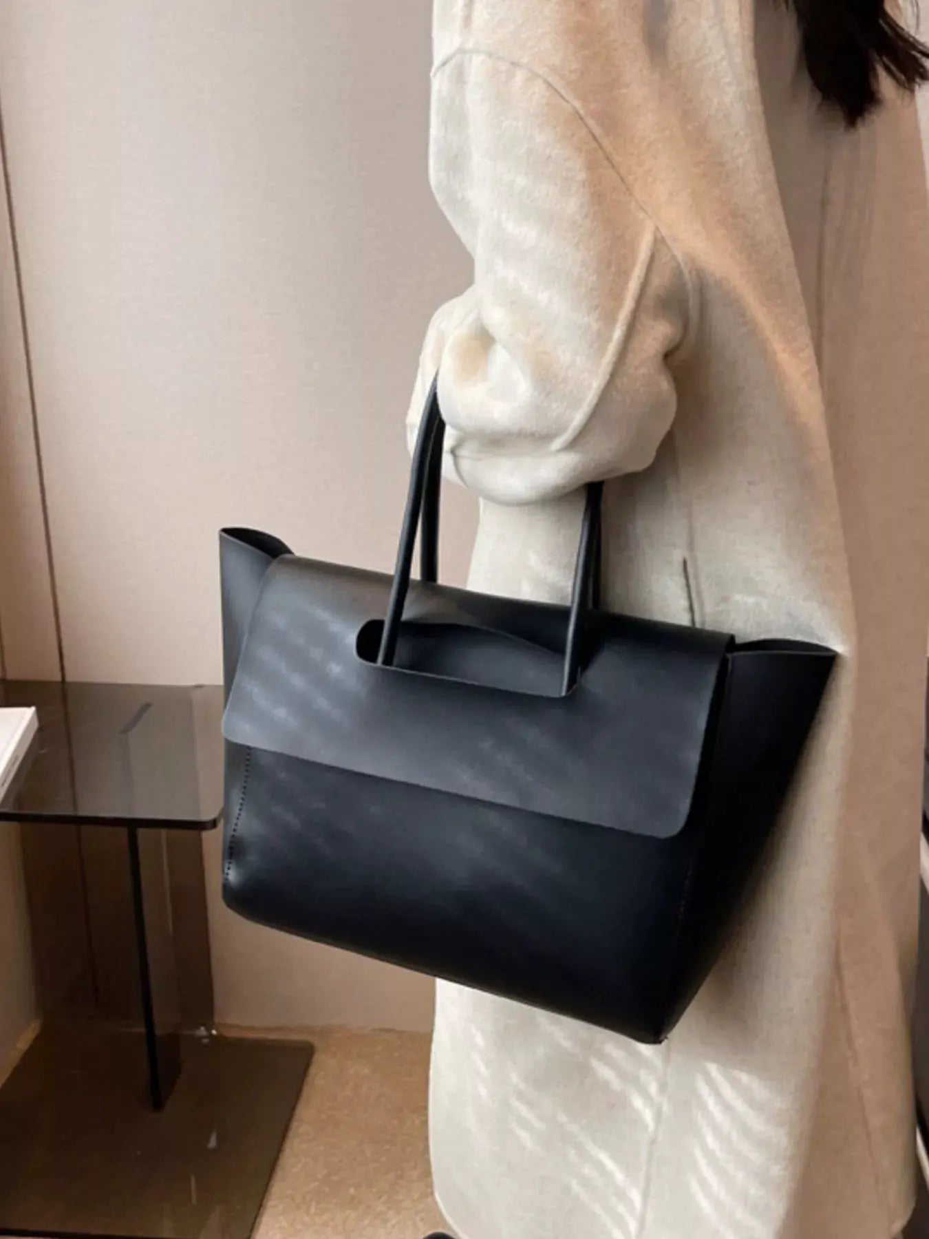 Solid Color Leather Handbag by Partner Label