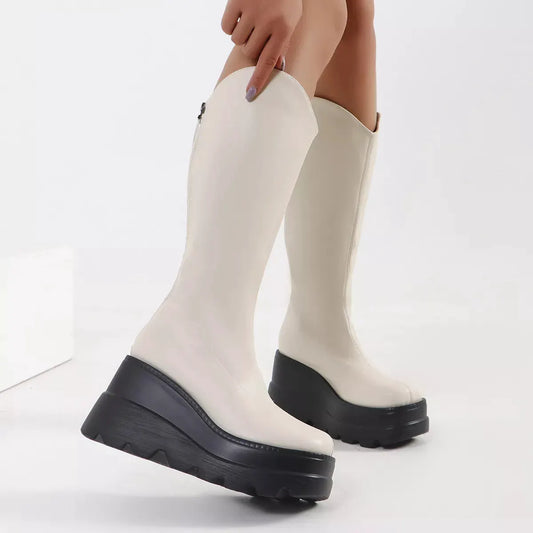 Round Toe Platform Wedge Boots by Partner Label