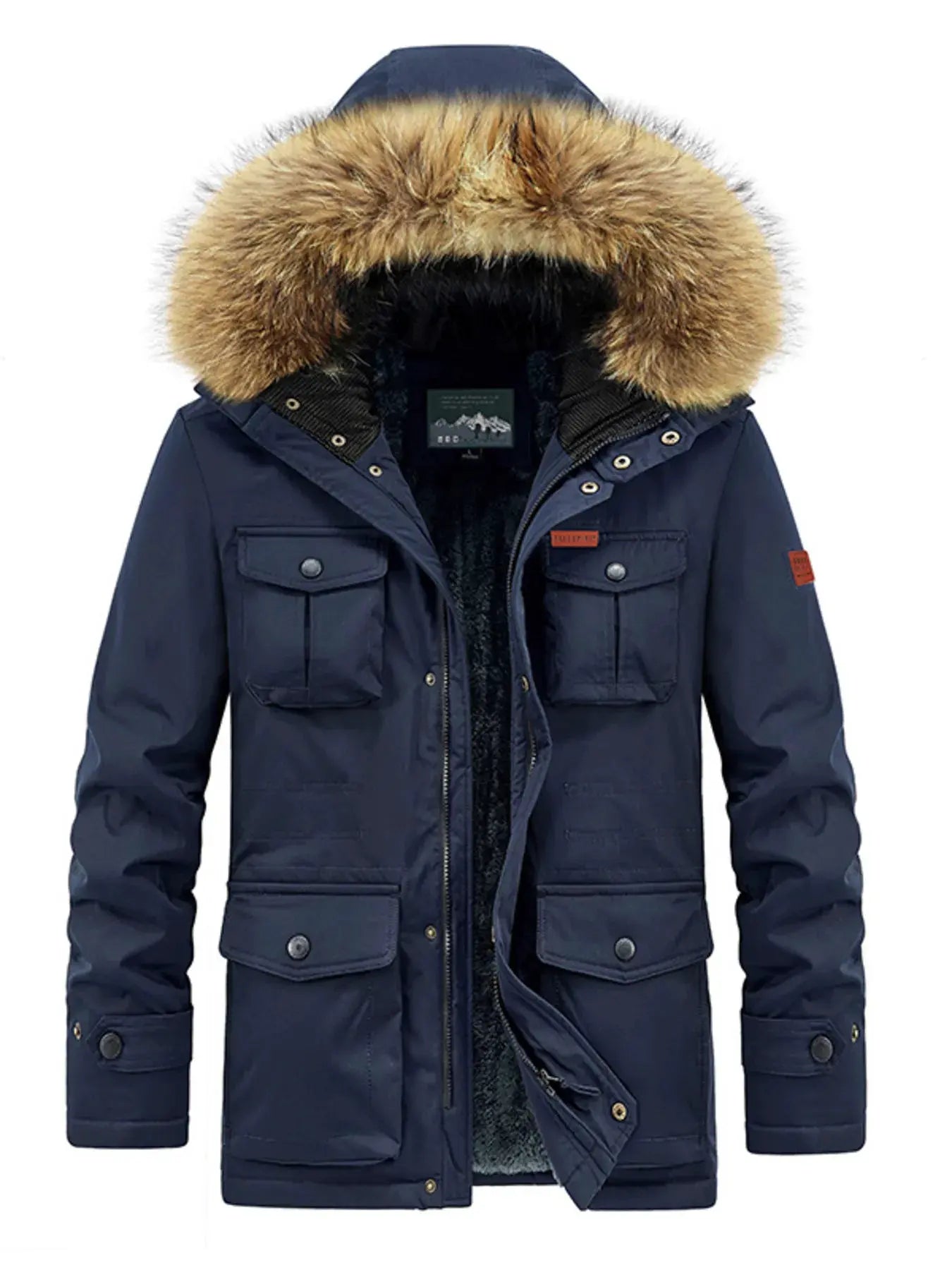 Men's Plus Size Fur Hooded Warm Winter Coat by Partner Label