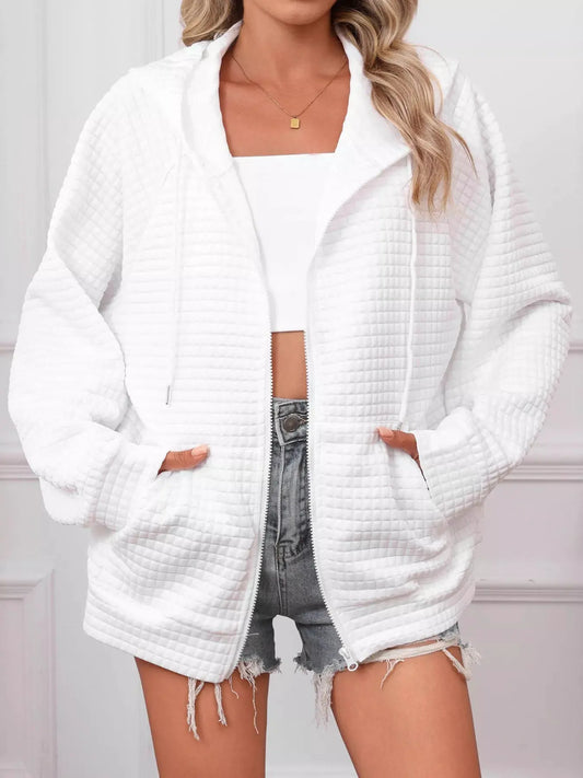 Full Size Textured Quilted Zip-Up Hooded Jacket Plus Size by Partner Label