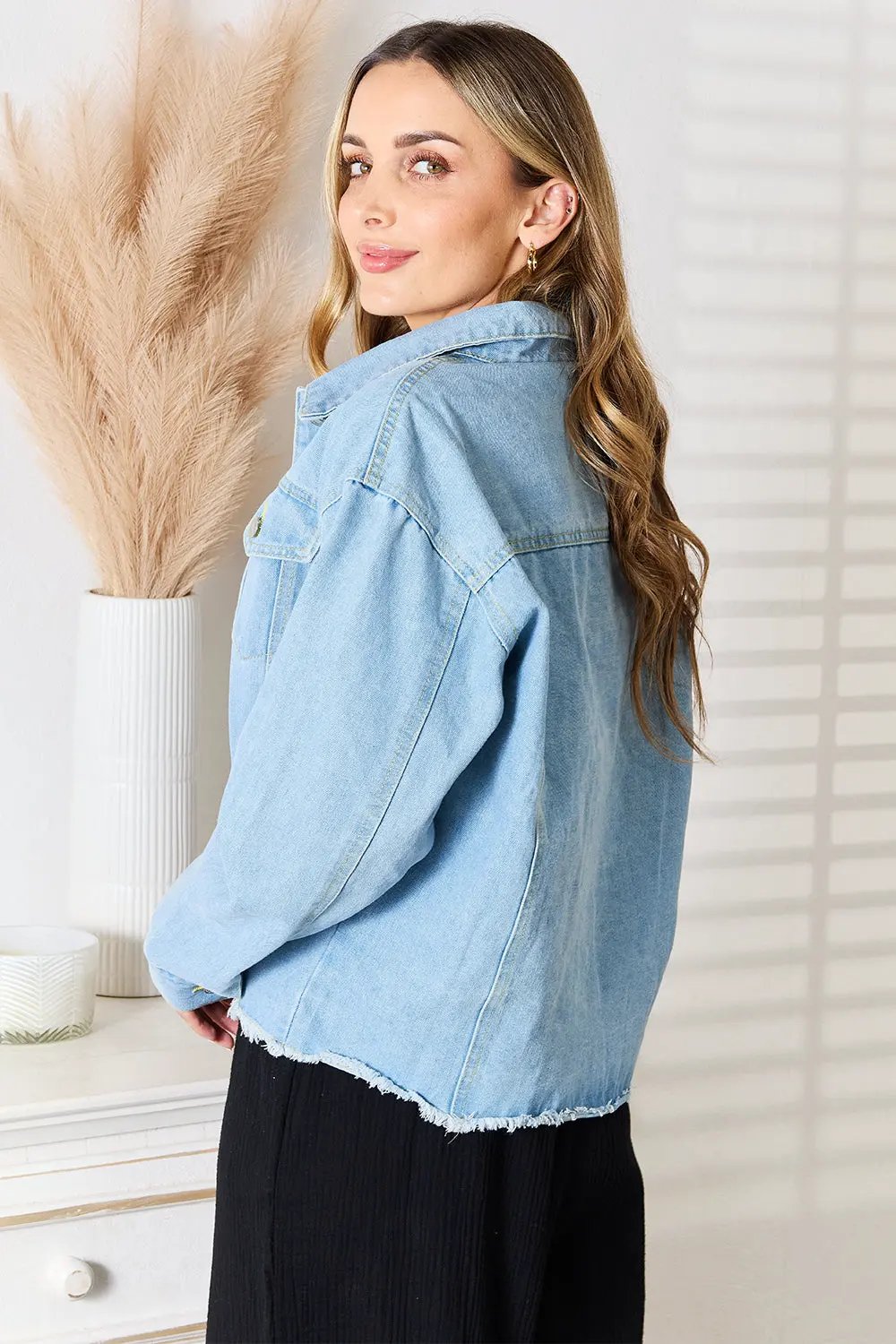 Double Take Dropped Shoulder Raw Hem Denim Jacket by Double Take