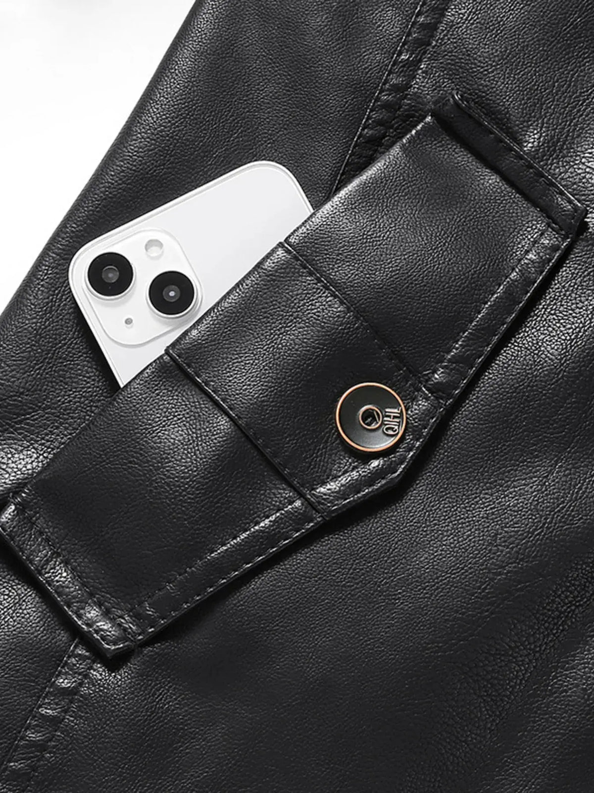 Men's Zip Up Long Sleeve Leather Jacket by Trendsi