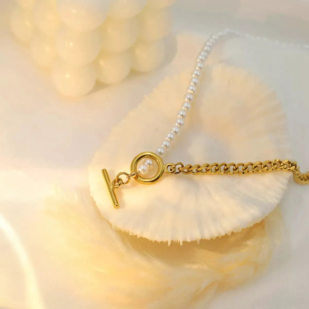 18K Gold-Plated Pearl Toggle Necklace by Partner Label
