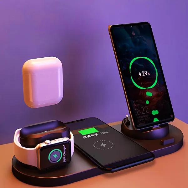 Wireless Charger For IPhone Fast Charger For Phone Fast Charging Pad For Phone Watch 6 In 1 Charging Dock Station by Maiden-Art