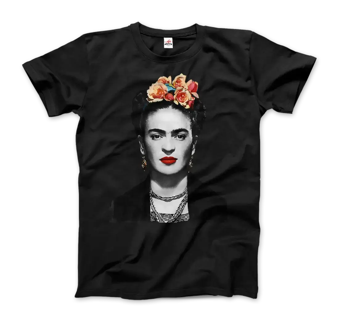 Frida Kahlo with Flowers Portrait artwork t-shirt by Art-O-Rama Shop