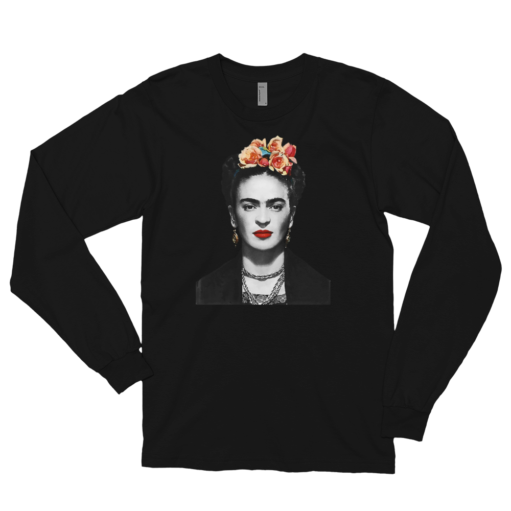Frida Kahlo With Flowers Poster Artwork Long Sleeve Shirt by Art-O-Rama Shop