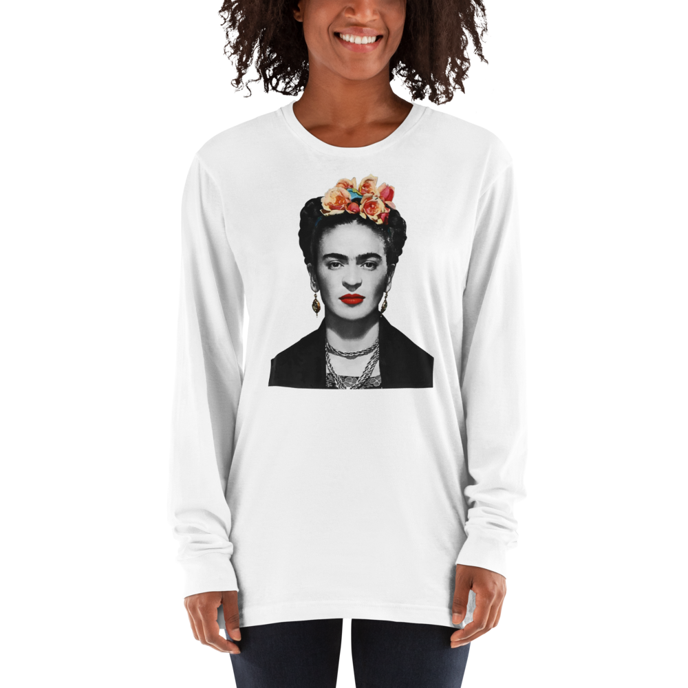 Frida Kahlo With Flowers Poster Artwork Long Sleeve Shirt by Art-O-Rama Shop