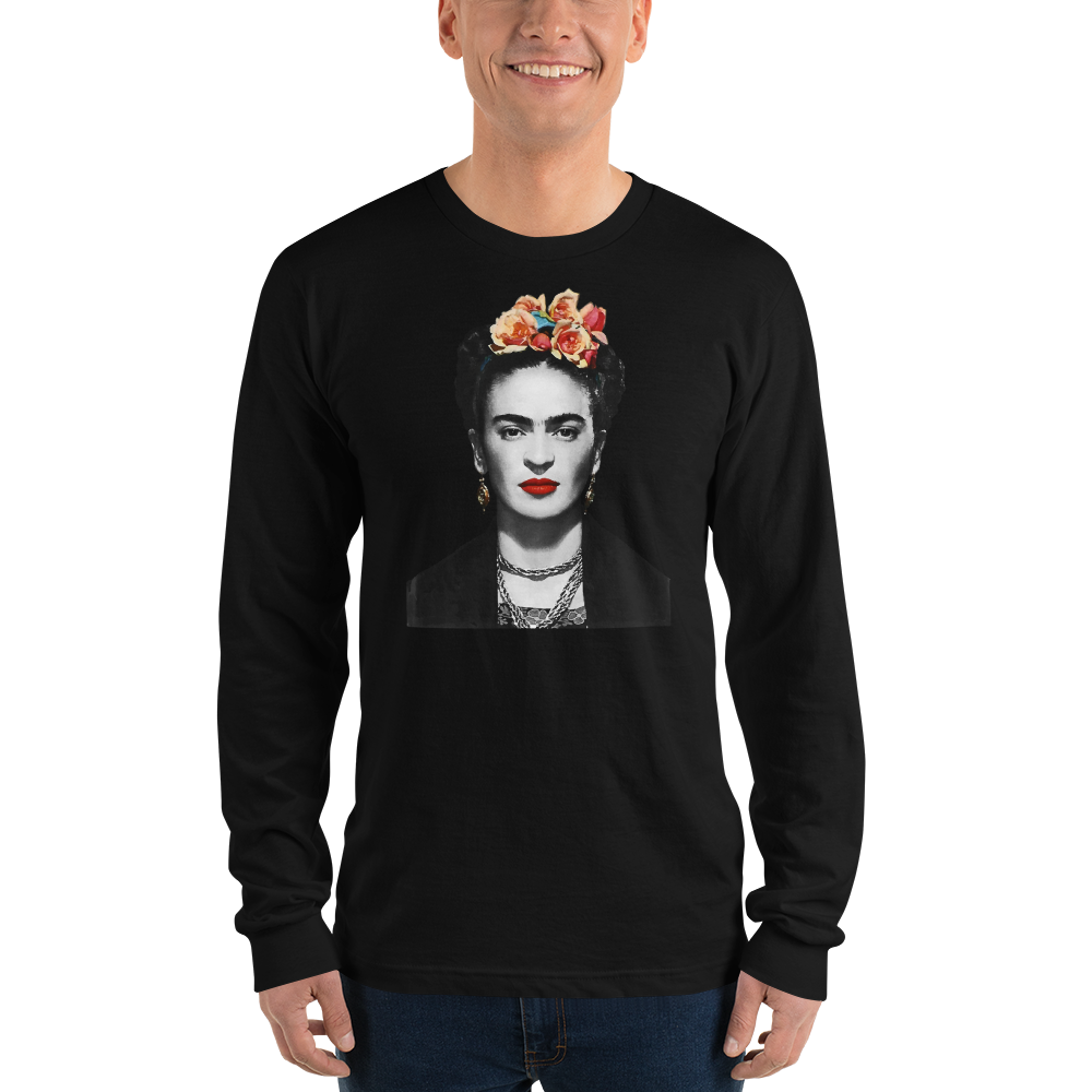 Frida Kahlo With Flowers Poster Artwork Long Sleeve Shirt by Art-O-Rama Shop