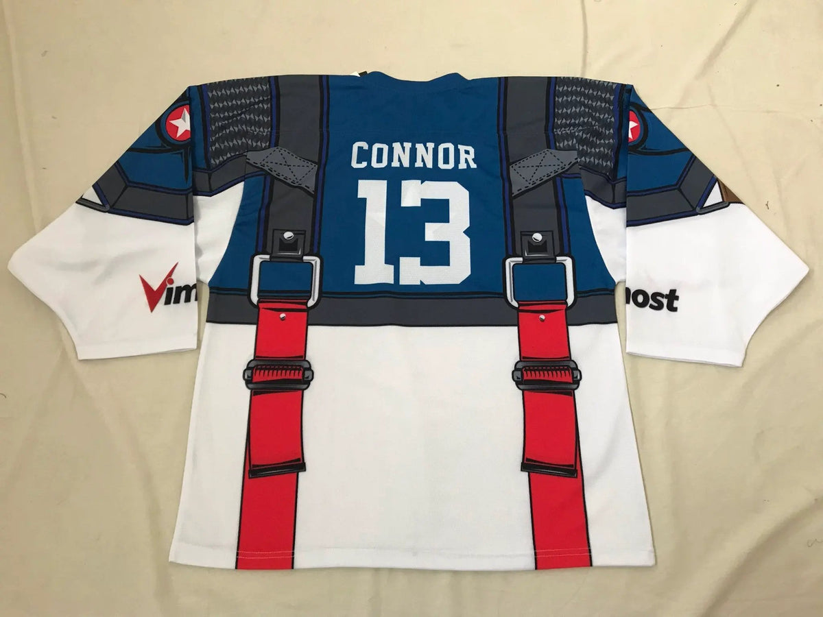 Custom Red White Blue Shield Ice Hockey Jersey by Vimost Sportswear
