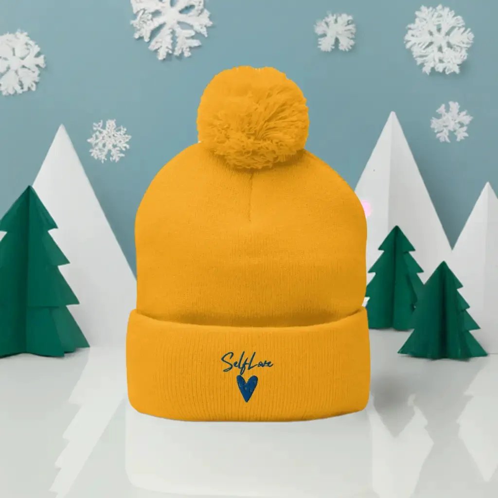 Self Love - Pom-Pom Beanie - Winter Beanie with Embroidery by Maiden-Art