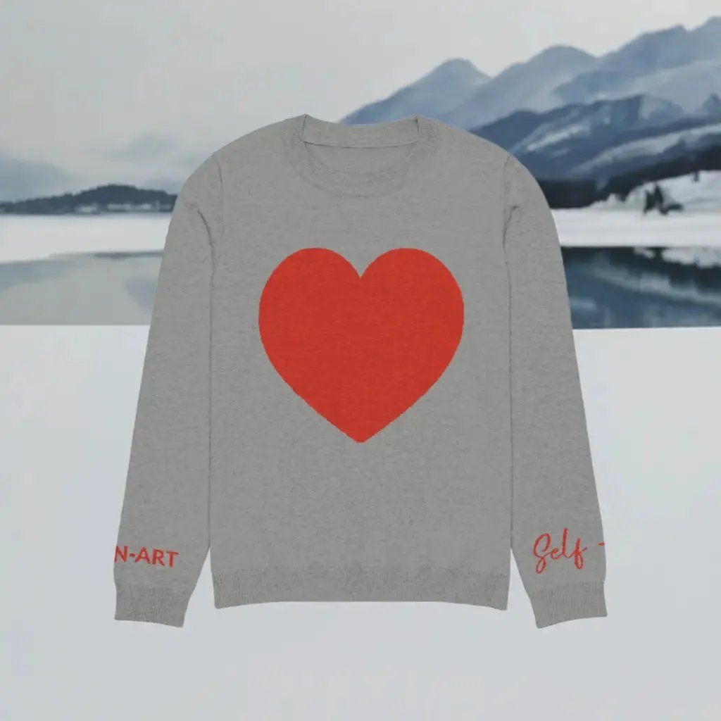 Heart - Knitted crew neck sweater GREY | crew neck knitted sweater by Maiden-Art