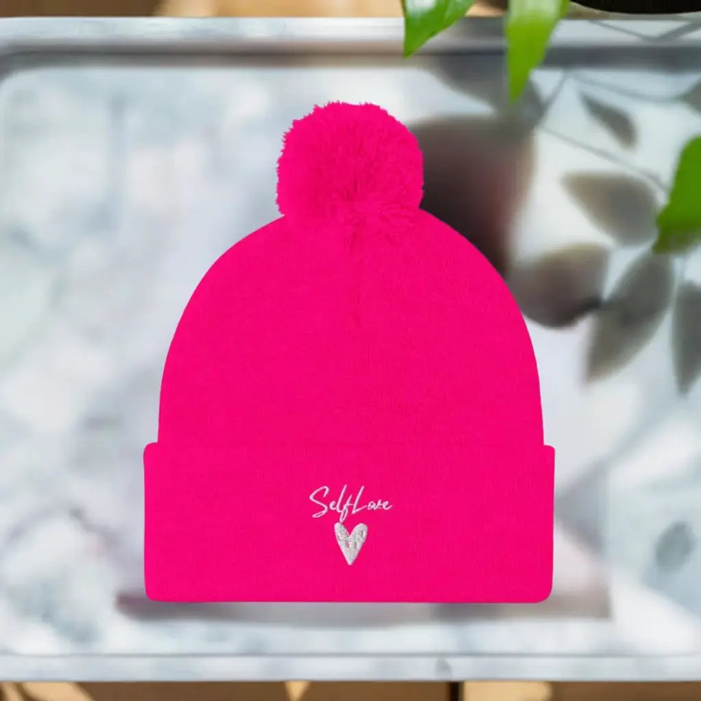 Self Love - Pom-Pom Beanie - Winter Beanie with Embroidery by Maiden-Art