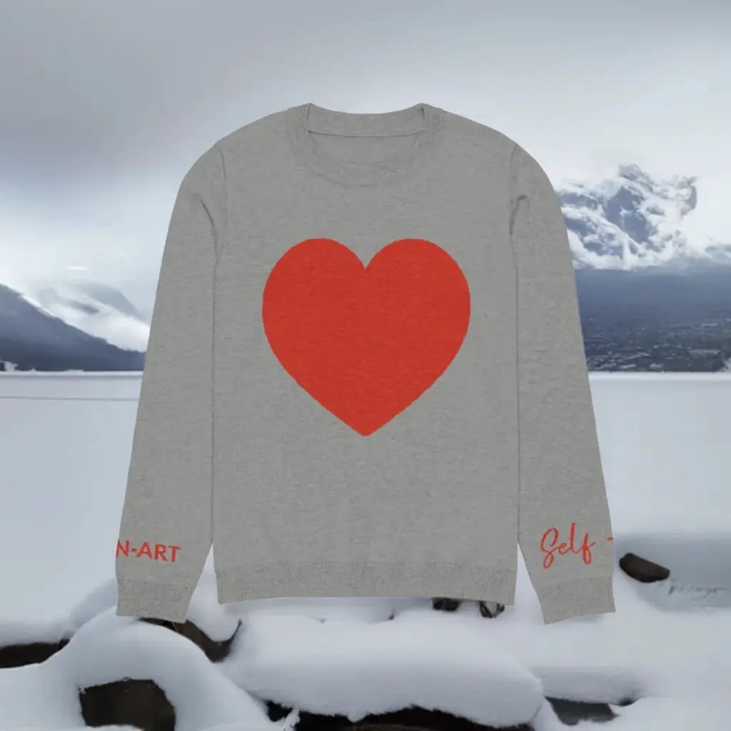 Heart - Knitted crew neck sweater GREY | crew neck knitted sweater by Maiden-Art