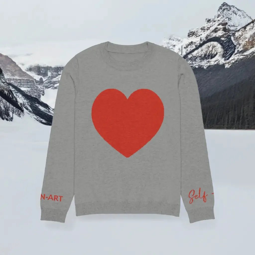 Heart - Knitted crew neck sweater GREY | crew neck knitted sweater by Maiden-Art