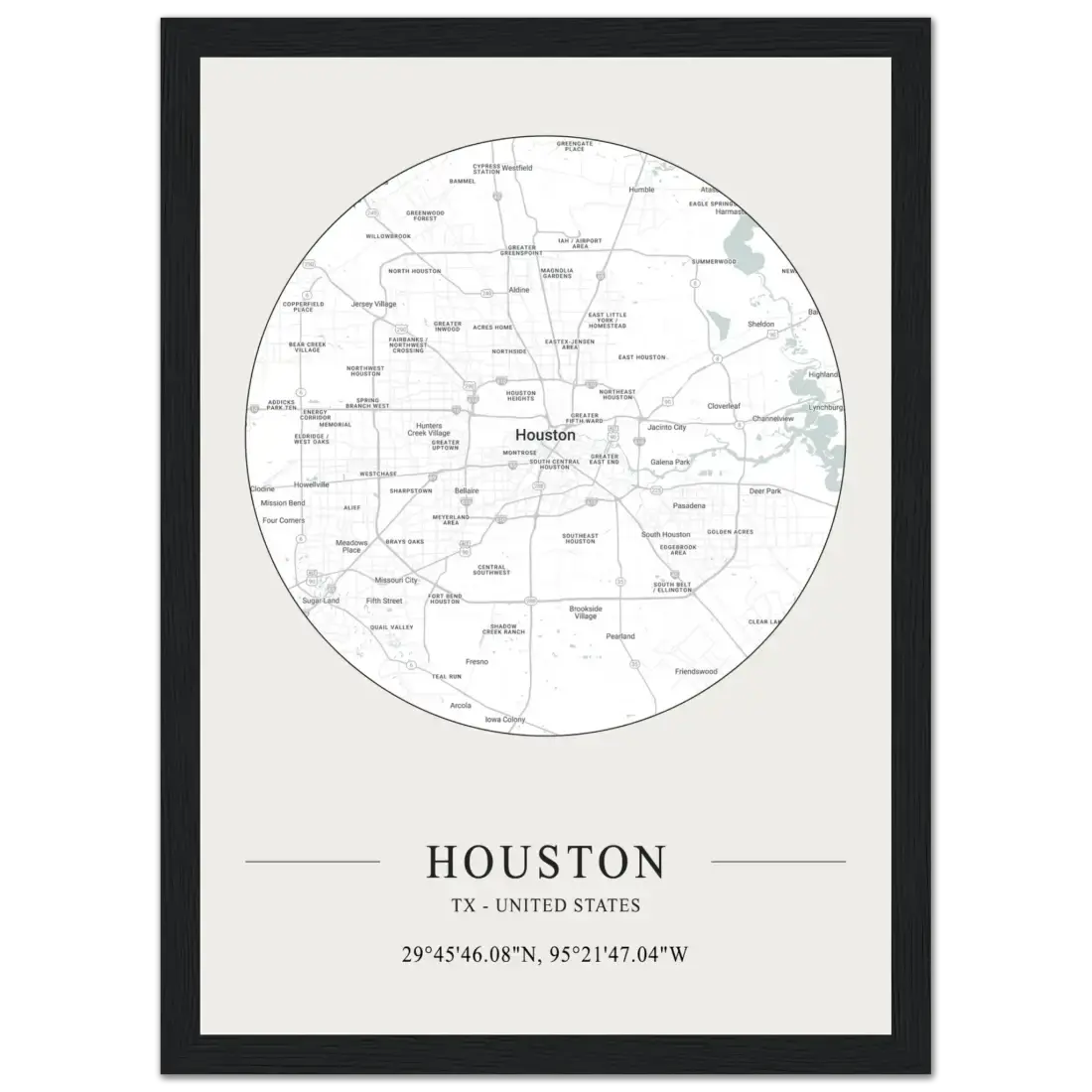 Houston, Texas, United States minimalist map poster by Art-O-Rama Shop