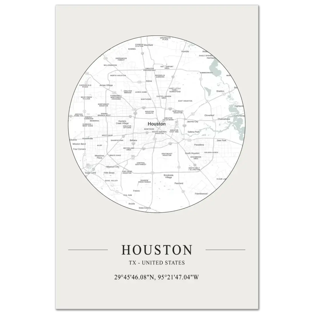 Houston, Texas, United States minimalist map poster by Art-O-Rama Shop