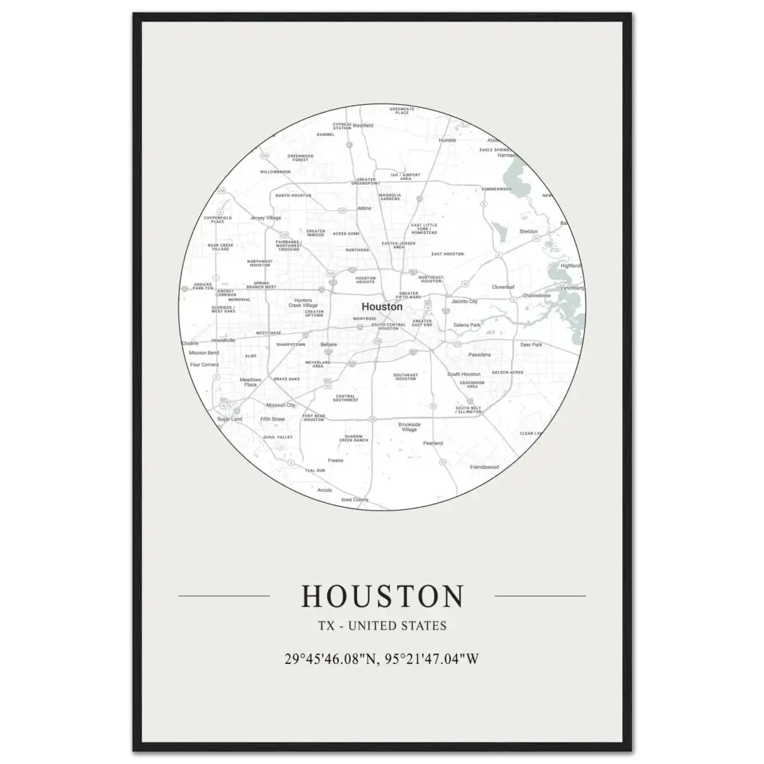 Houston, Texas, United States minimalist map poster by Art-O-Rama Shop