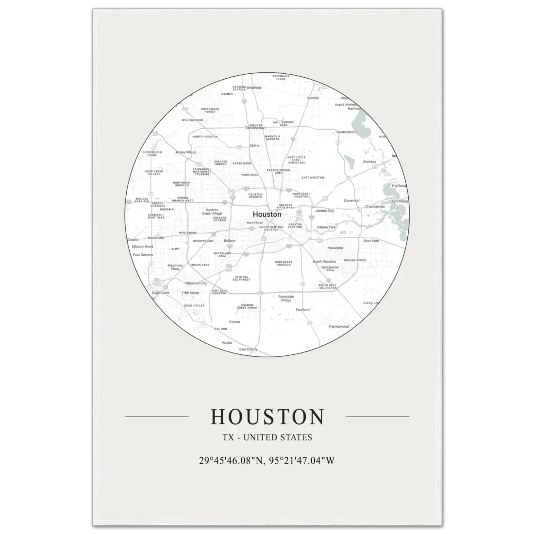 Houston, Texas, United States minimalist map poster by Art-O-Rama Shop