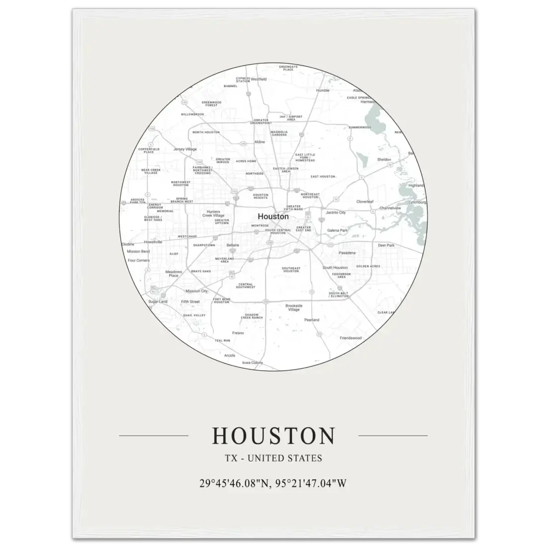 Houston, Texas, United States minimalist map poster by Art-O-Rama Shop