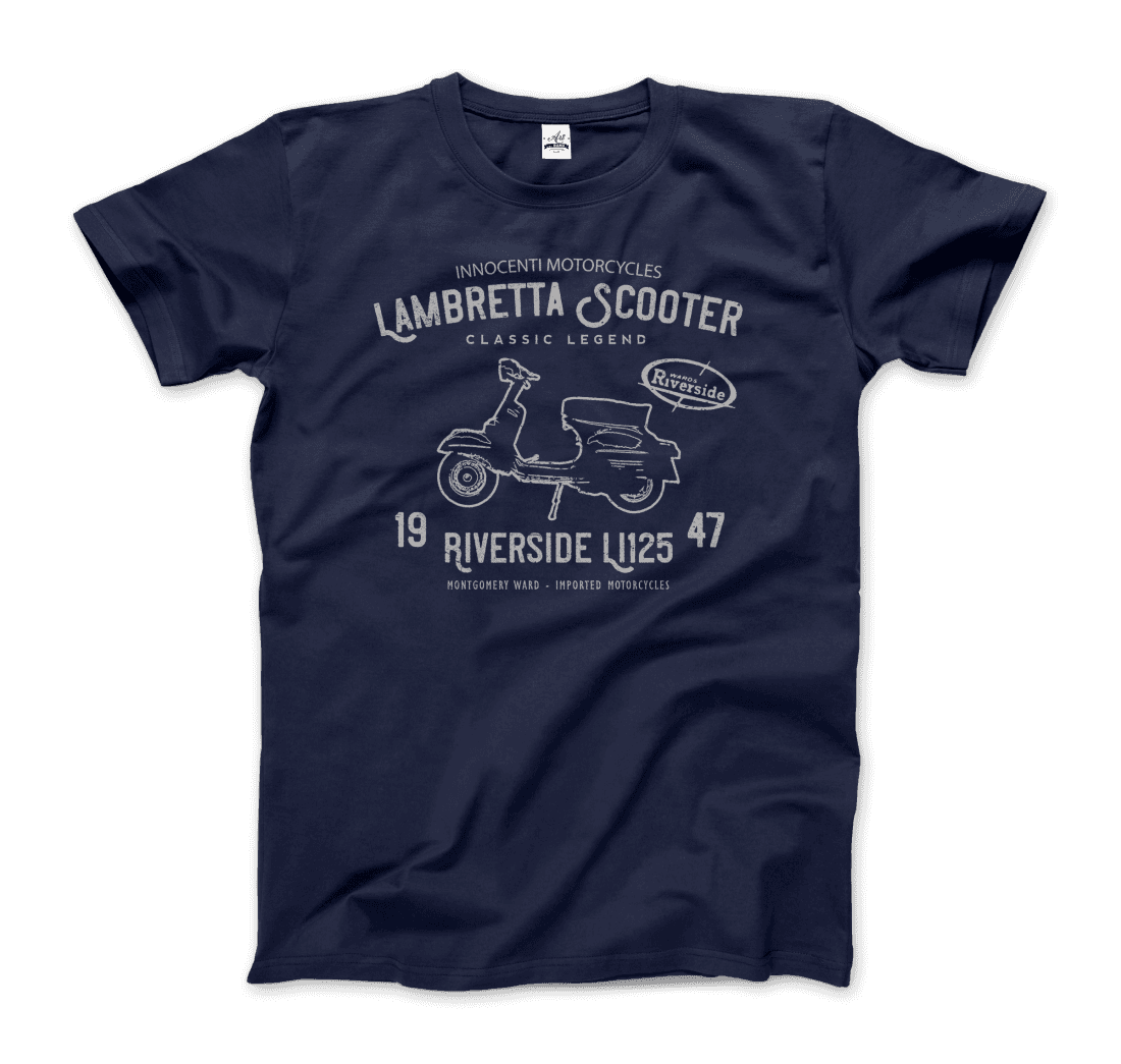 Innocenti Lambretta Scooter Riverside 1947 t-shirt by Art-O-Rama Shop