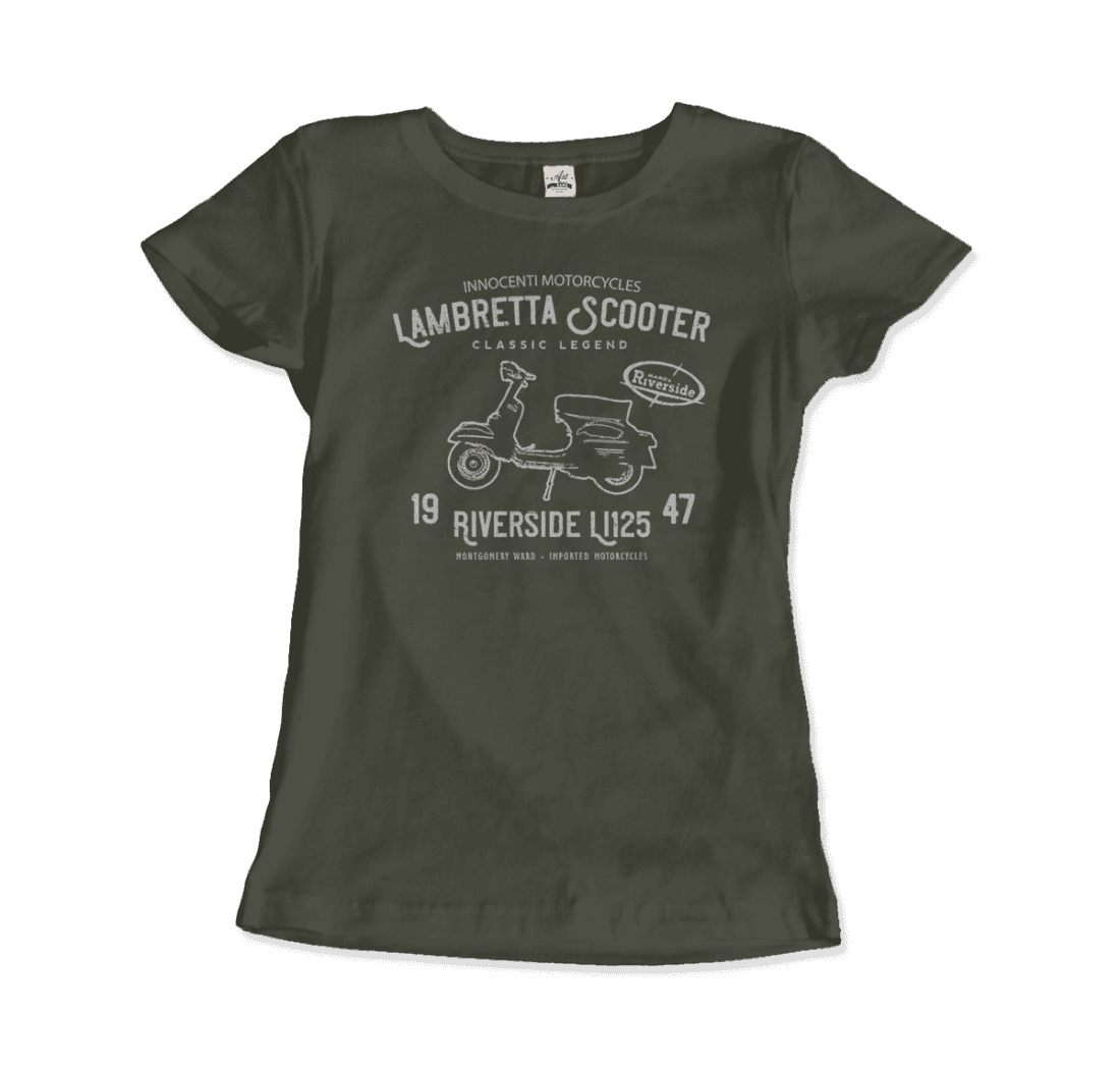 Innocenti Lambretta Scooter Riverside 1947 t-shirt by Art-O-Rama Shop