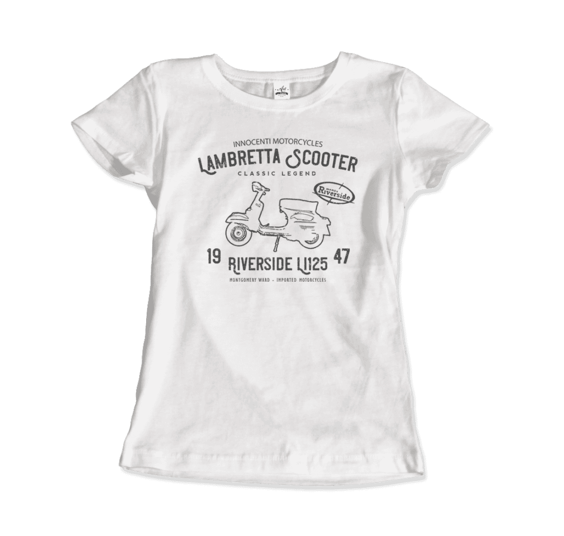 Innocenti Lambretta Scooter Riverside 1947 t-shirt by Art-O-Rama Shop