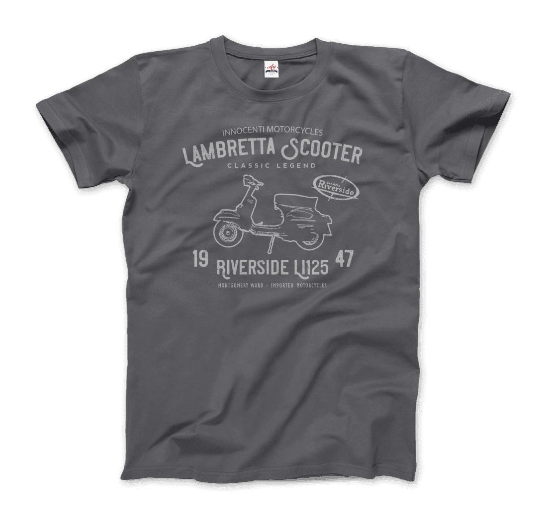Innocenti Lambretta Scooter Riverside 1947 t-shirt by Art-O-Rama Shop