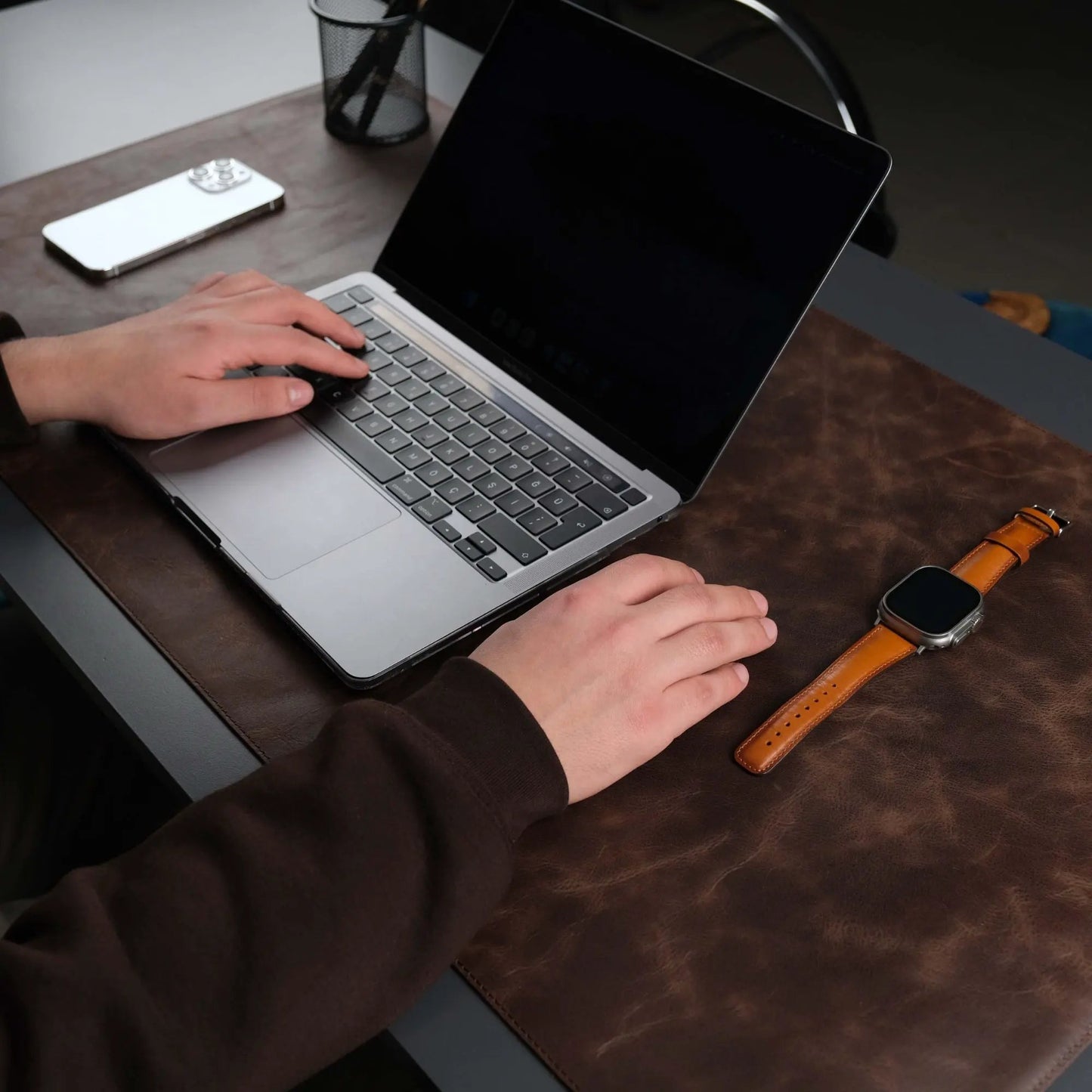 Jersey Dark Brown Leather Desk Pad for Office and Home by TORONATA