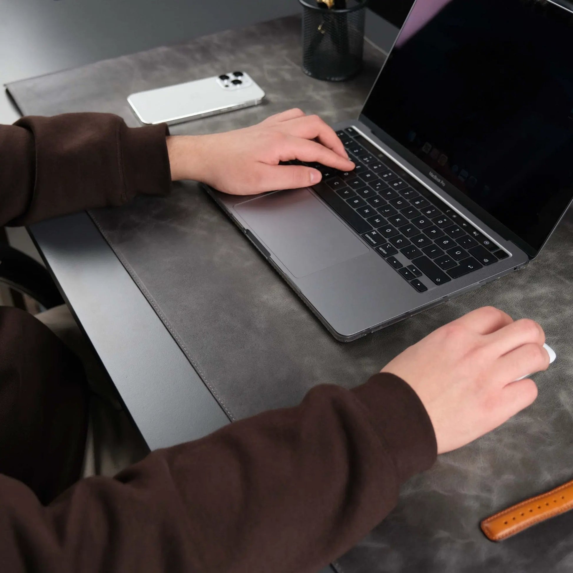 Jersey Grey Leather Desk Pad for Office and Home by TORONATA