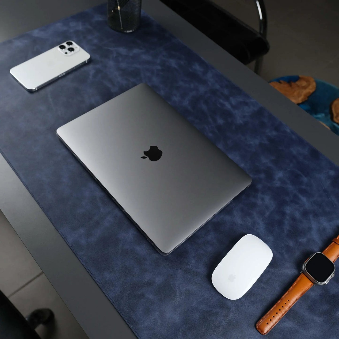 Jersey Navy Blue Leather Desk Pad for Office and Home by TORONATA