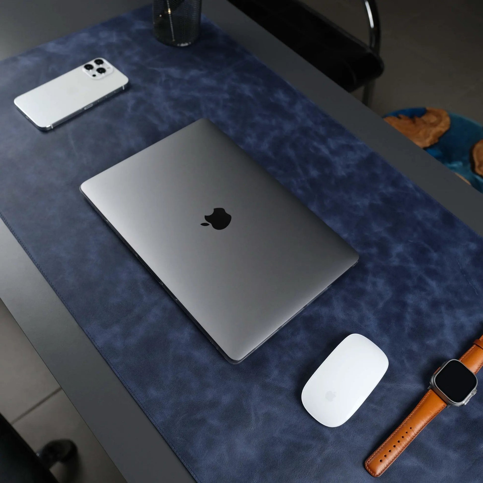 Jersey Navy Blue Leather Desk Pad for Office and Home by TORONATA