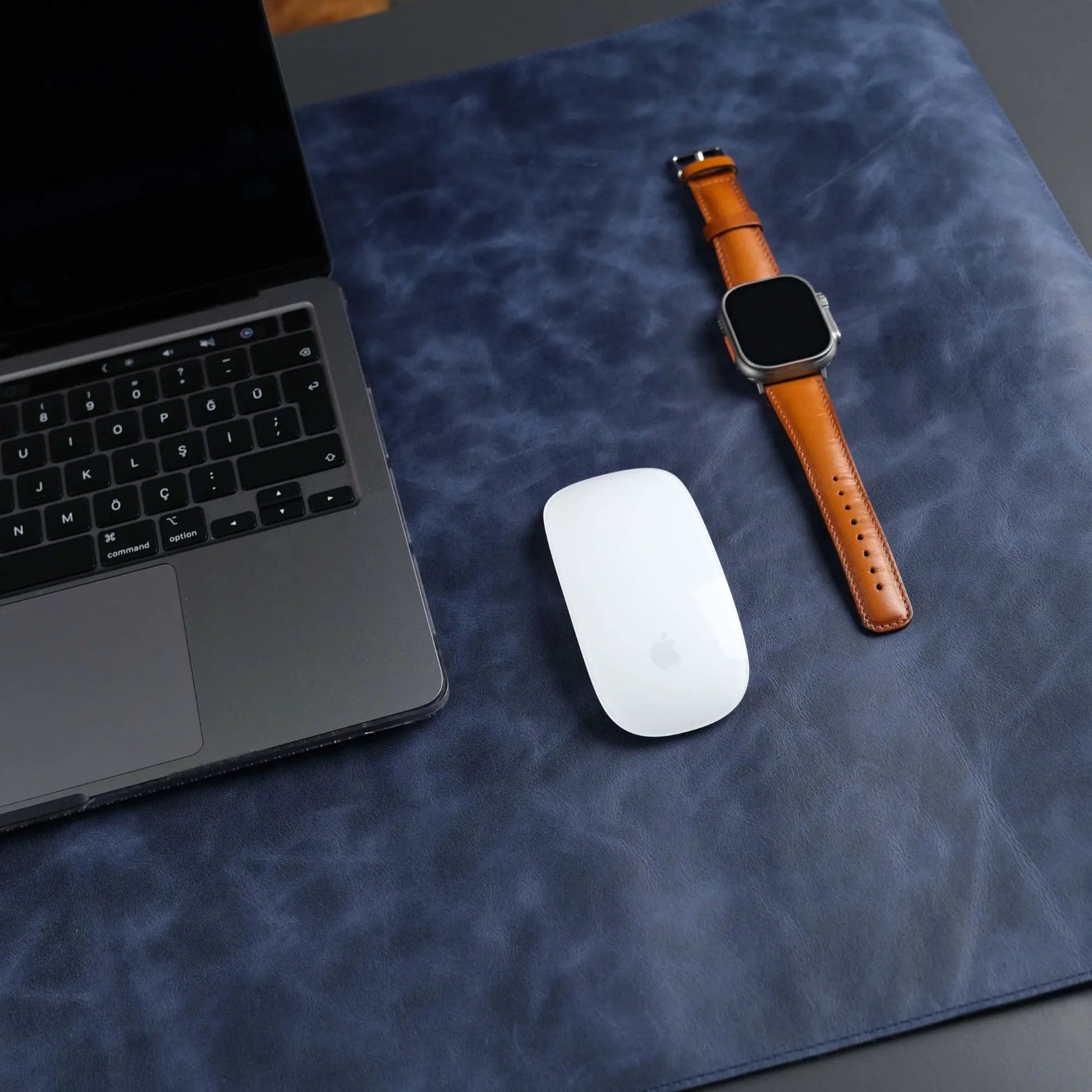 Jersey Navy Blue Leather Desk Pad for Office and Home by TORONATA