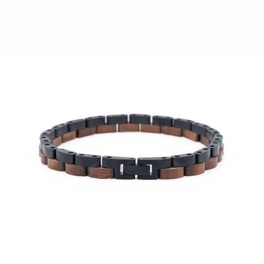 Bracelet Linus - Eco-Friendly Walnut & Black Steel Bracelet by La Moda Me