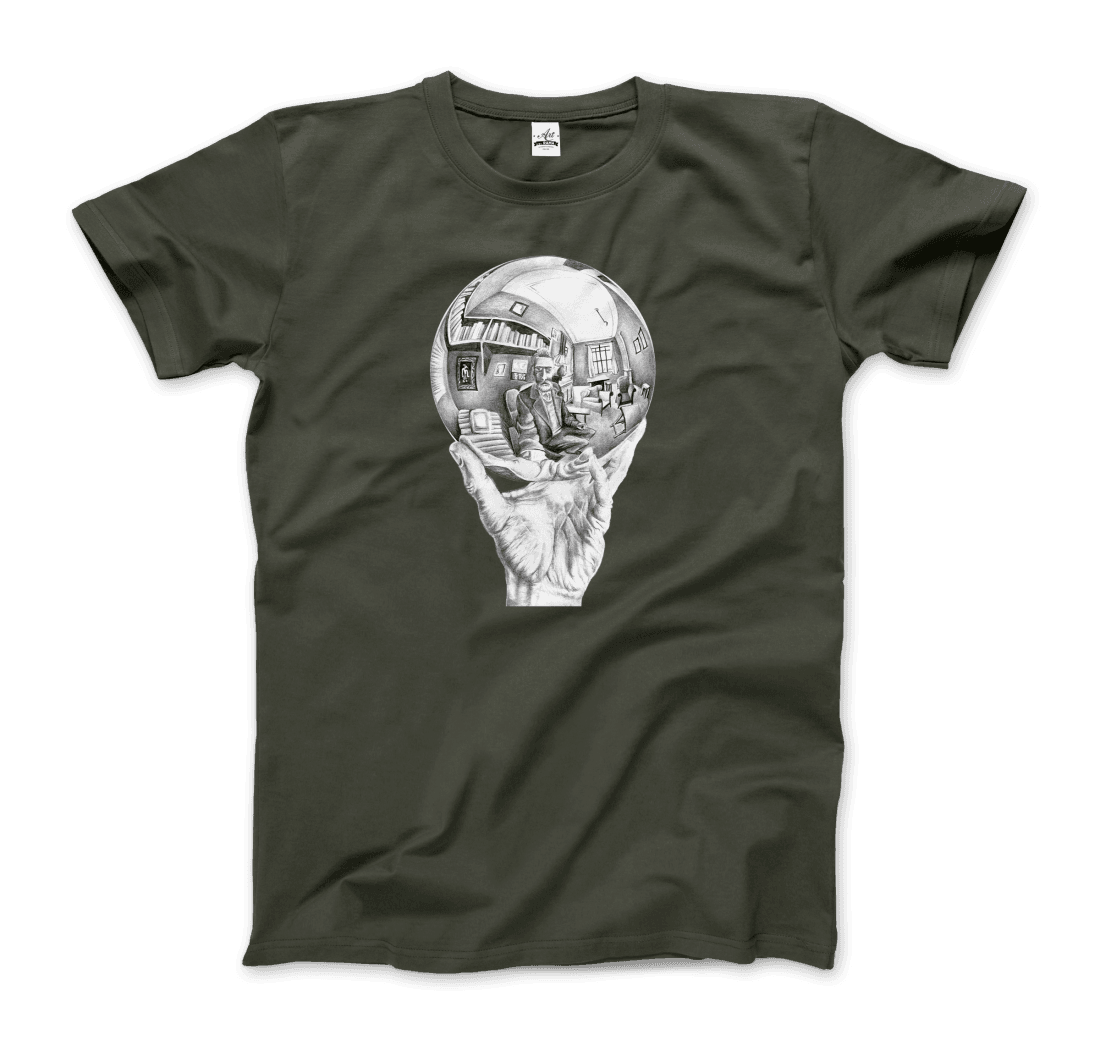 M.C. Escher Hand with Reflective Globe t-shirt by Art-O-Rama Shop