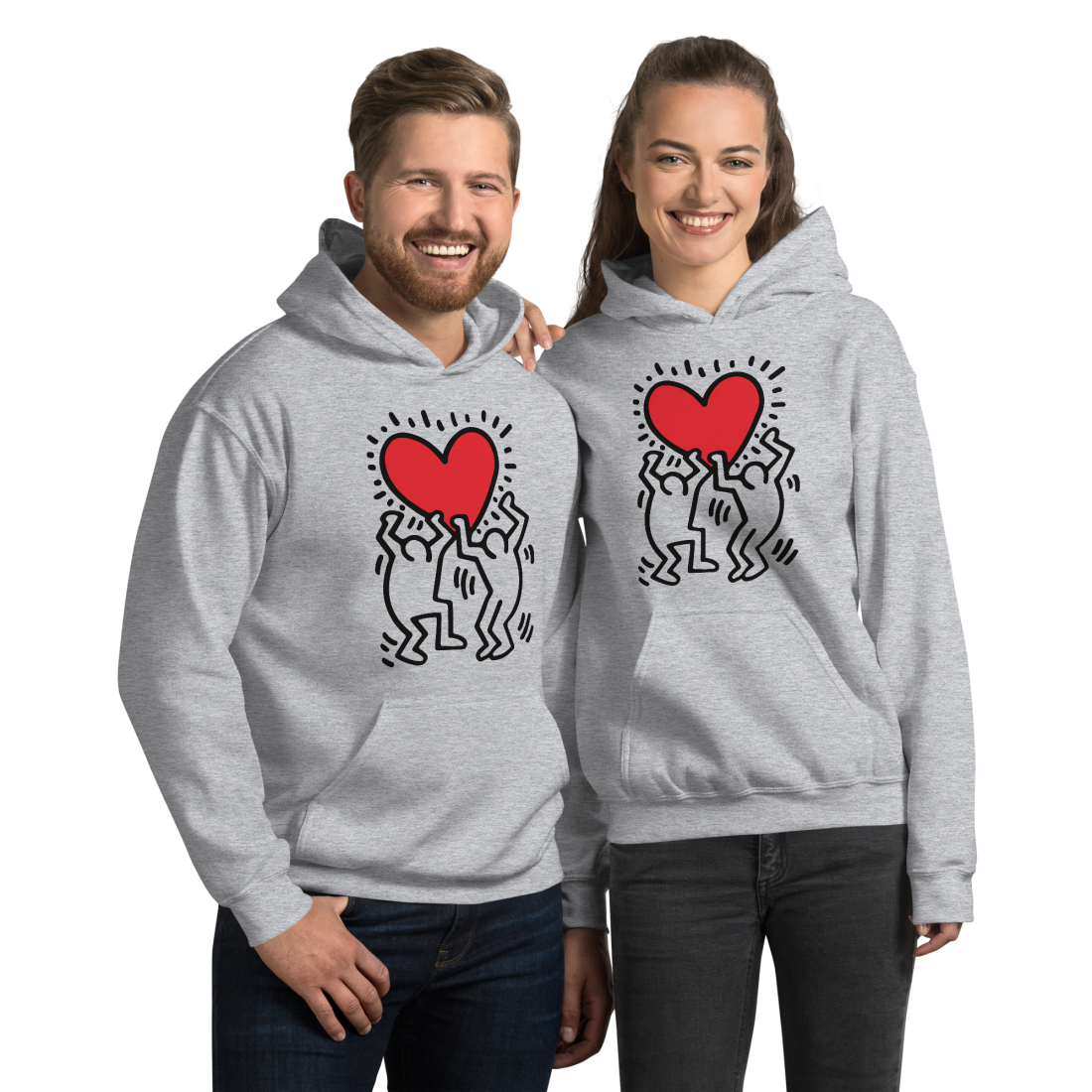 Men Holding Heart Icon, Street Art Hoodie by Art-O-Rama Shop