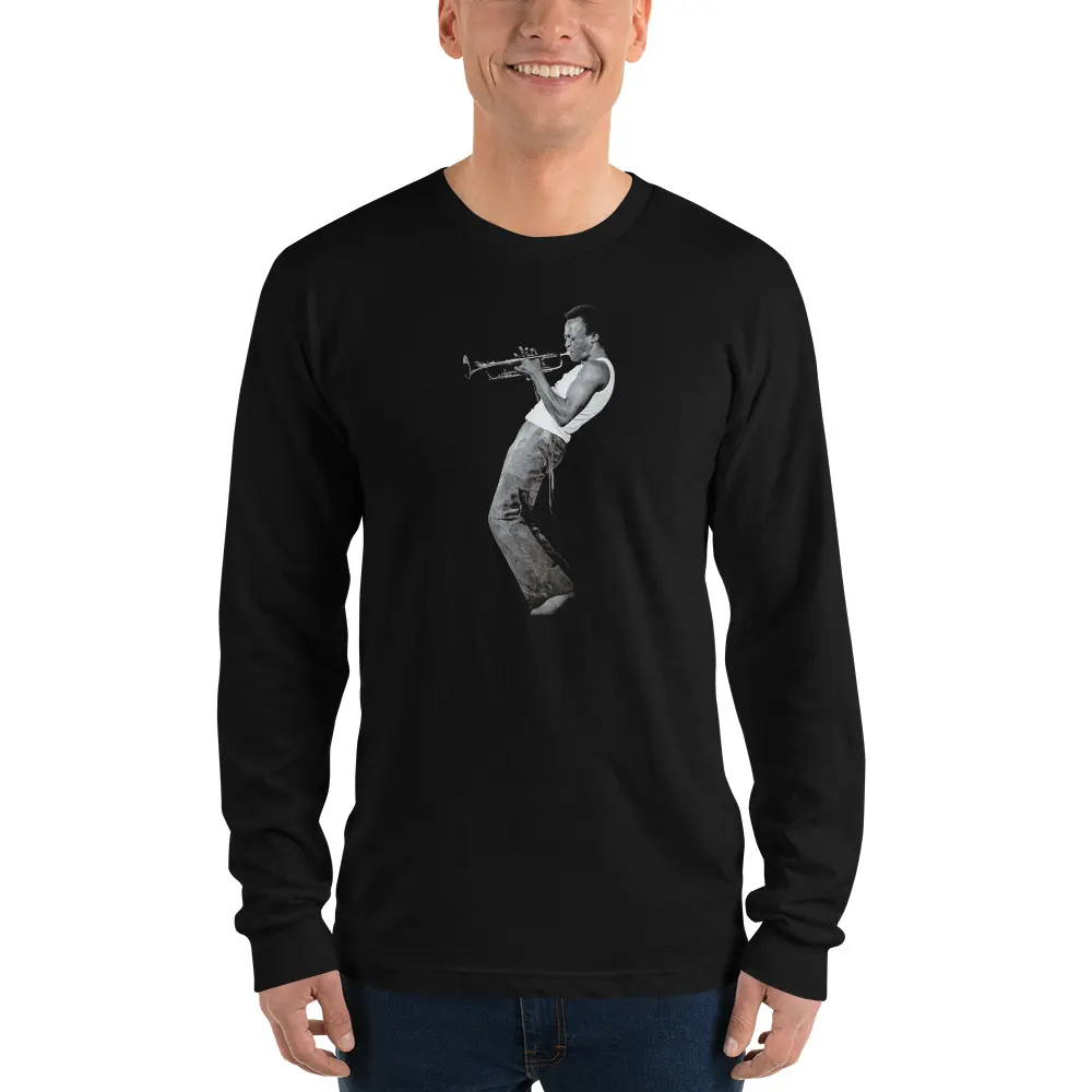 Miles Davis Playing his Trumpet Artwork Long Sleeve Shirt by Art-O-Rama Shop
