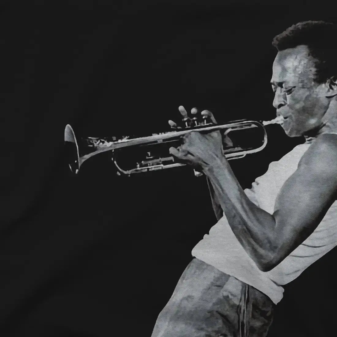 Miles Davis Playing his Trumpet artwork t-shirt by Art-O-Rama Shop