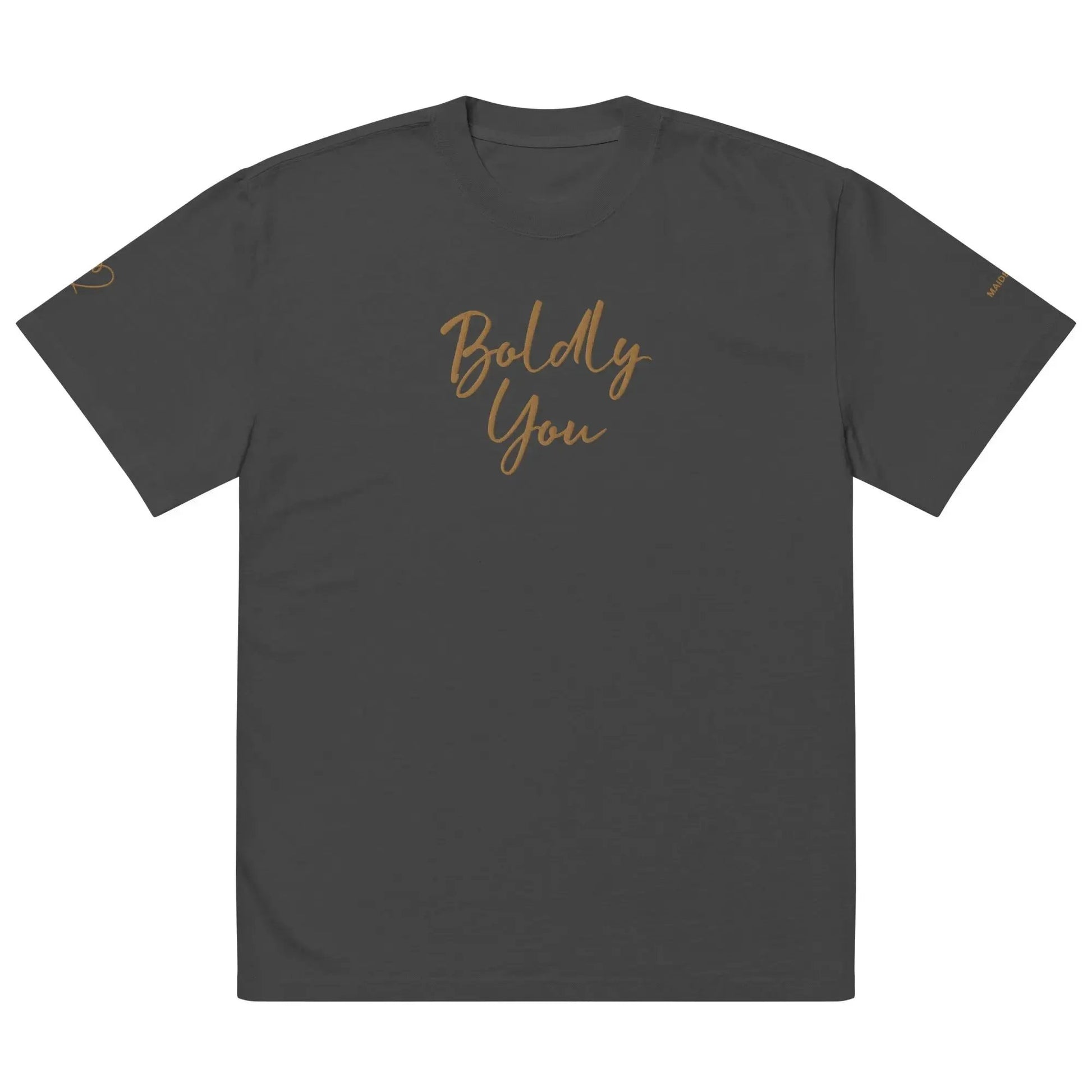 Boldly You Oversized faded t-shirt with Old Gold Embroidery | Oversized T-shirt by Maiden-Art