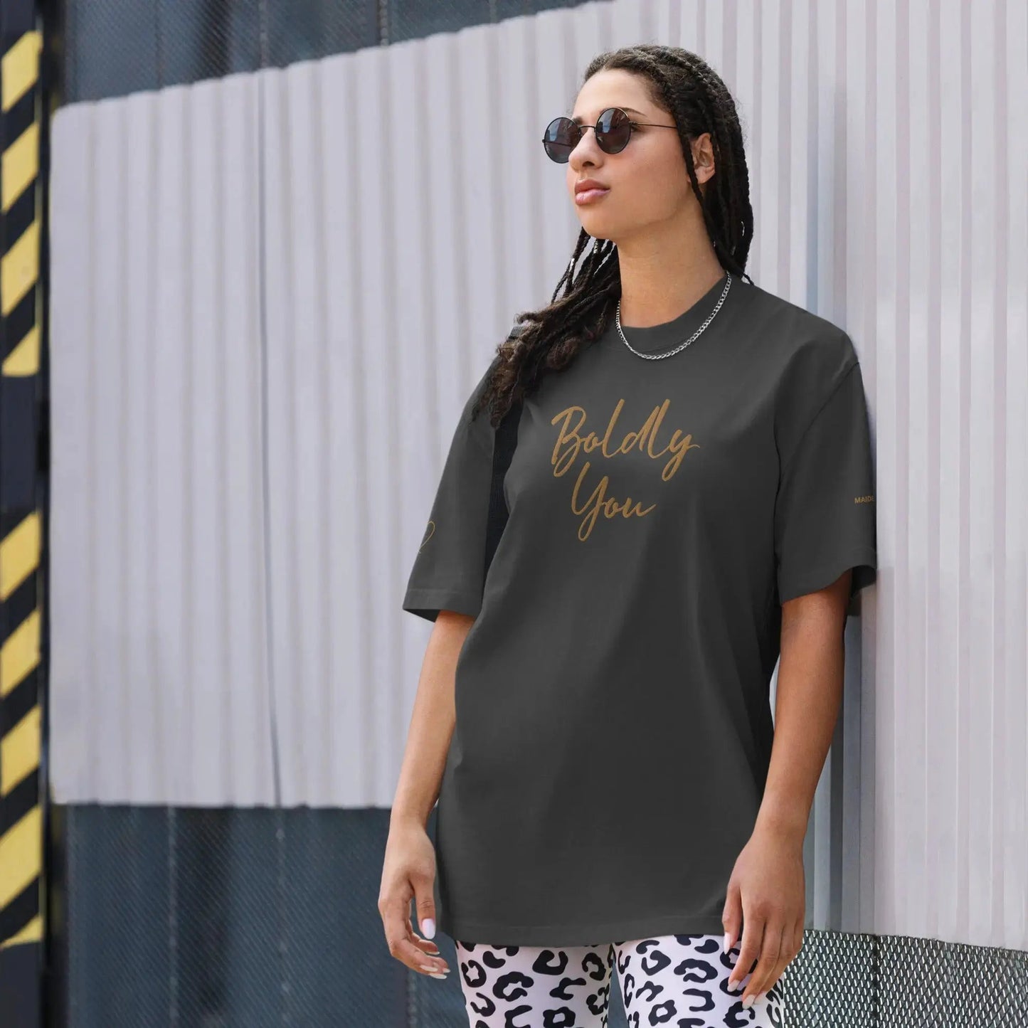 Boldly You Oversized faded t-shirt with Old Gold Embroidery | Oversized T-shirt by Maiden-Art