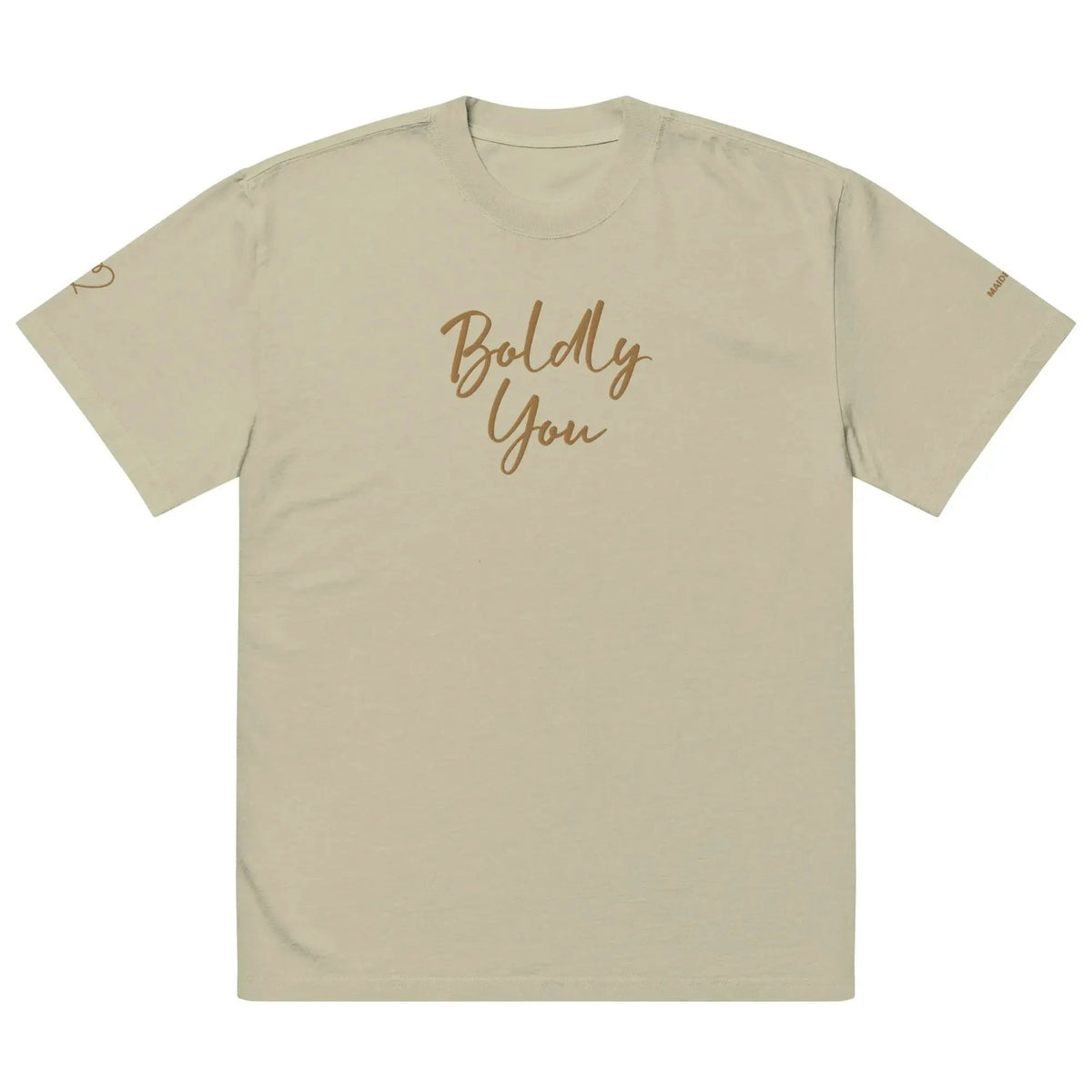 Boldly You Oversized faded t-shirt with Old Gold Embroidery | Oversized T-shirt by Maiden-Art