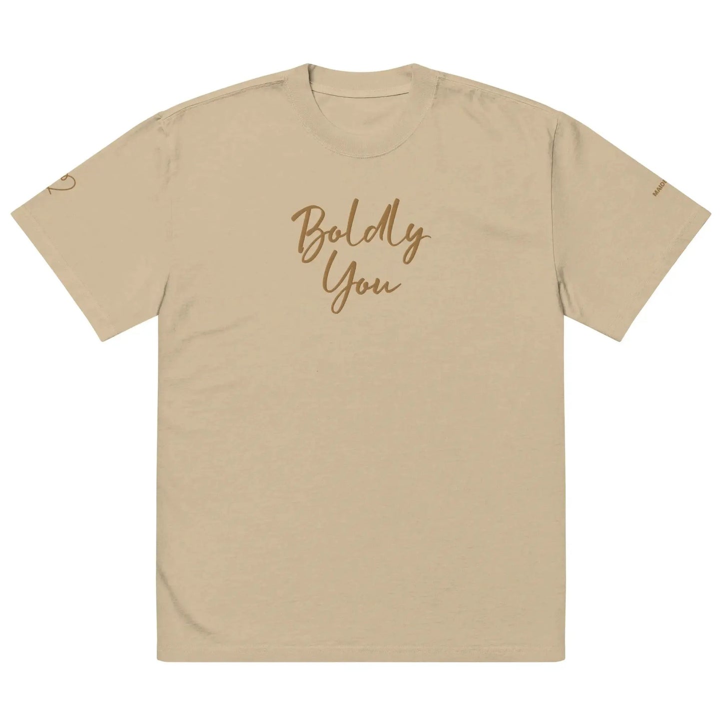 Boldly You Oversized faded t-shirt with Old Gold Embroidery | Oversized T-shirt by Maiden-Art