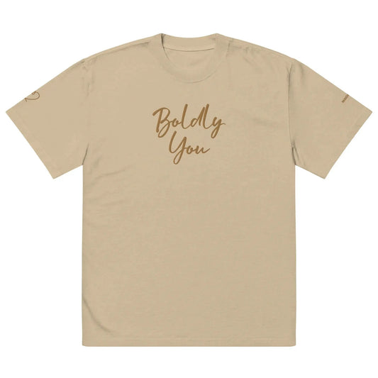 Boldly You Oversized faded t-shirt with Old Gold Embroidery | Oversized T-shirt by Maiden-Art
