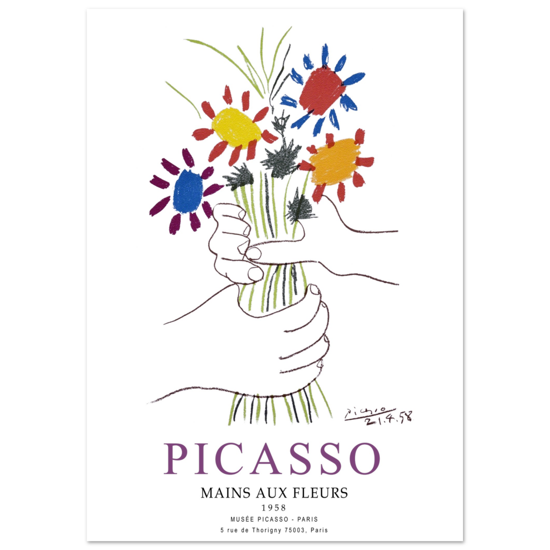 Pablo Picasso Hands with Flowers 1958 artwork poster by Art-O-Rama Shop