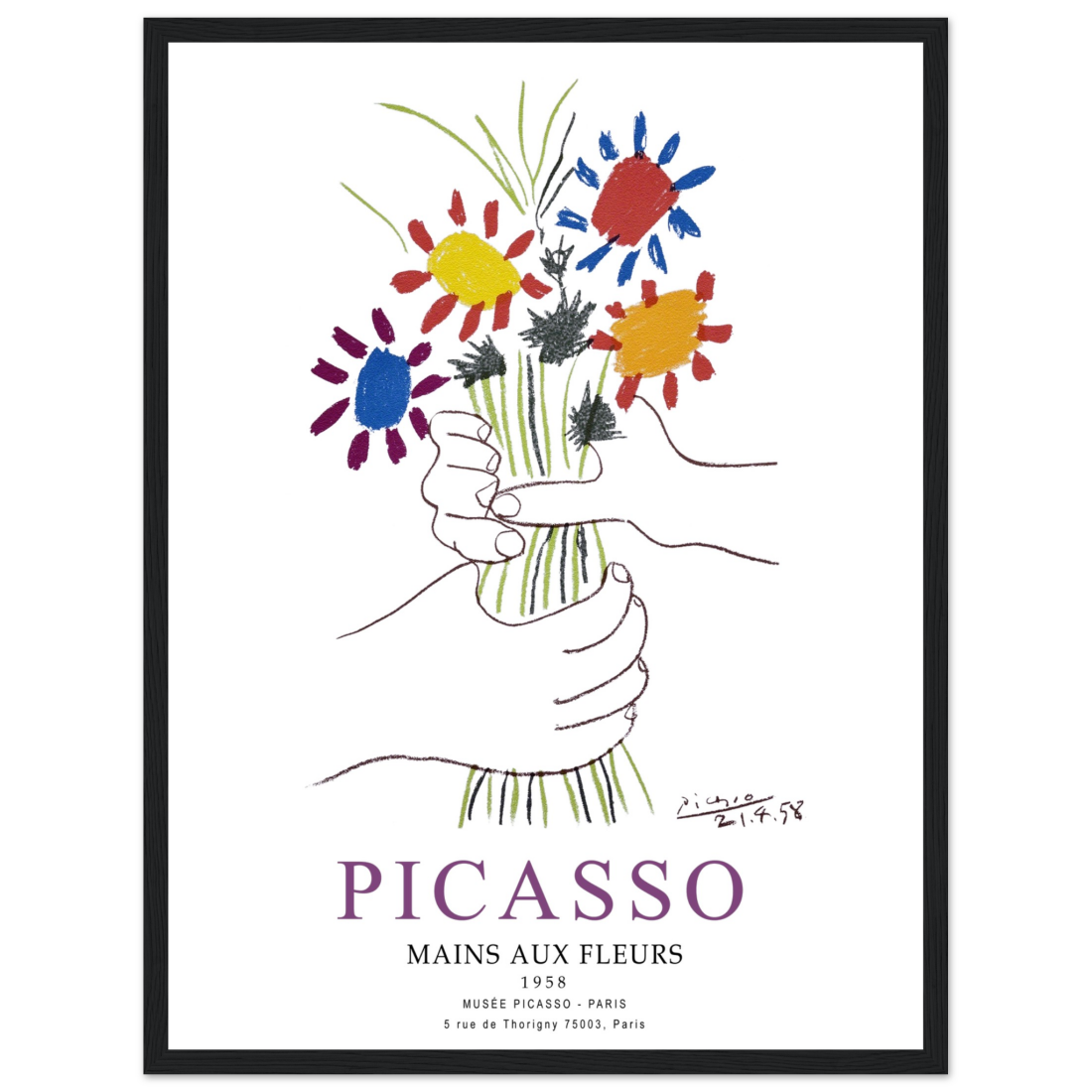 Pablo Picasso Hands with Flowers 1958 artwork poster by Art-O-Rama Shop
