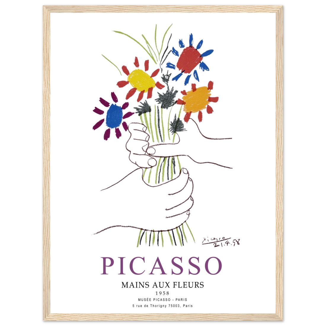 Pablo Picasso Hands with Flowers 1958 artwork poster by Art-O-Rama Shop