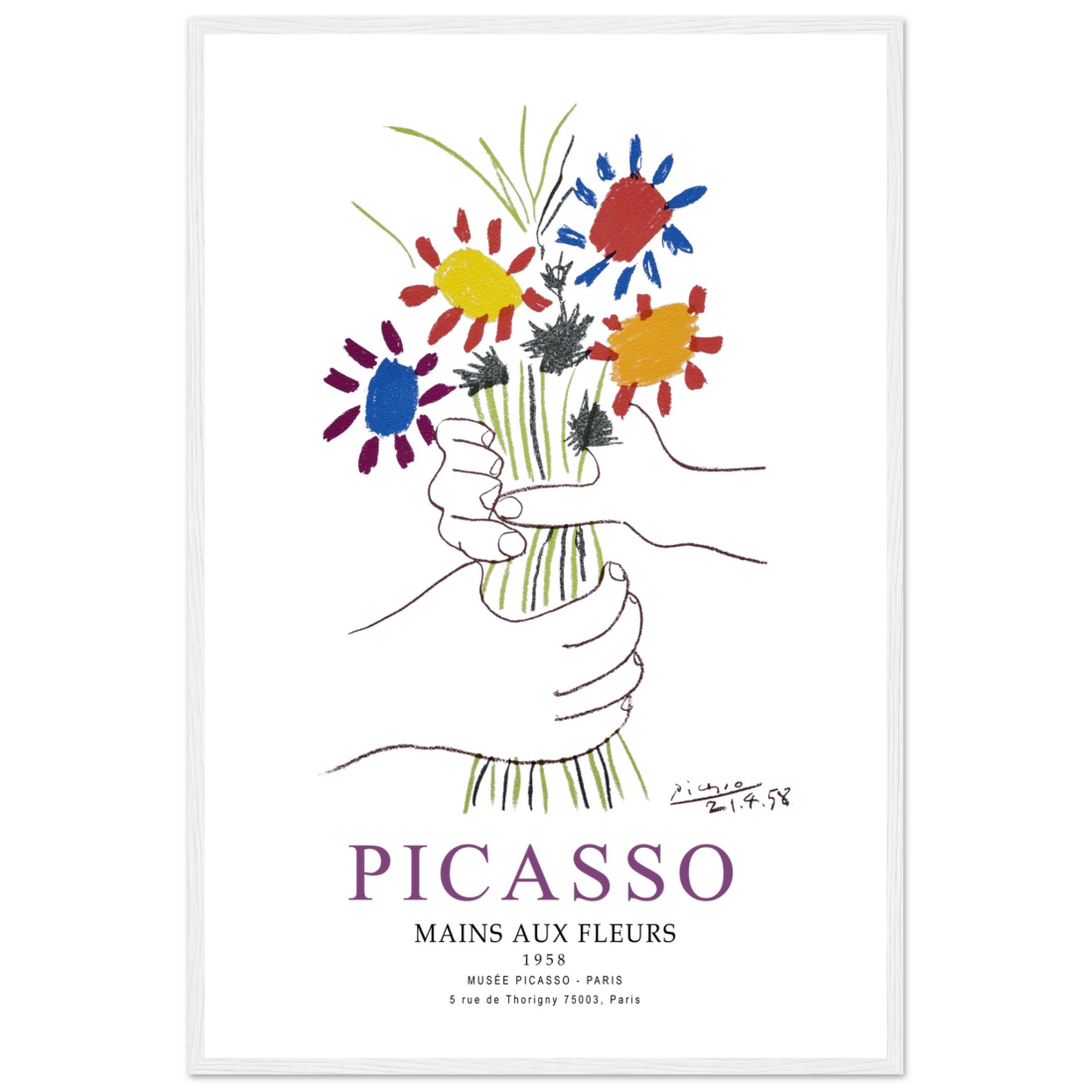 Pablo Picasso Hands with Flowers 1958 artwork poster by Art-O-Rama Shop